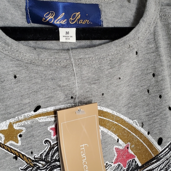 Francesca's Blue Rain Unicorn Cold Shoulder Top - Picture 5 of 6